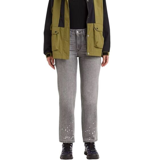 Levi’s Low Pro Paint Splatter Women’s Straight Leg Jeans in Light Grey - Picture 1 of 11